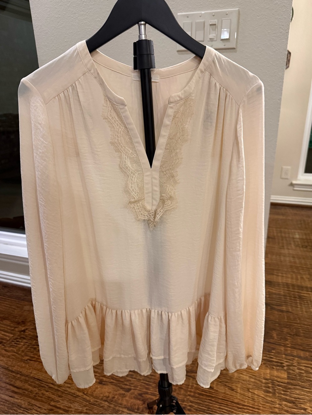 Pleione Peasant Blouse with Lace Trim - Cream Women Top L from Nordstrom’s